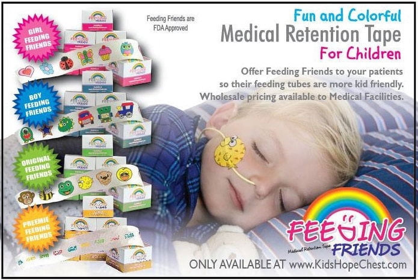 Emoji Retention Tape NG, NJ, G, J, or Oxygen Tube Fabric Dressing Roll - Feeding Friends
