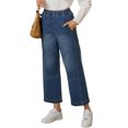 thumbnail image 4 of Women Elastic Waist Casual Wide Leg Jeans Ankle Barrel Capri Denim Pants, 4 of 7