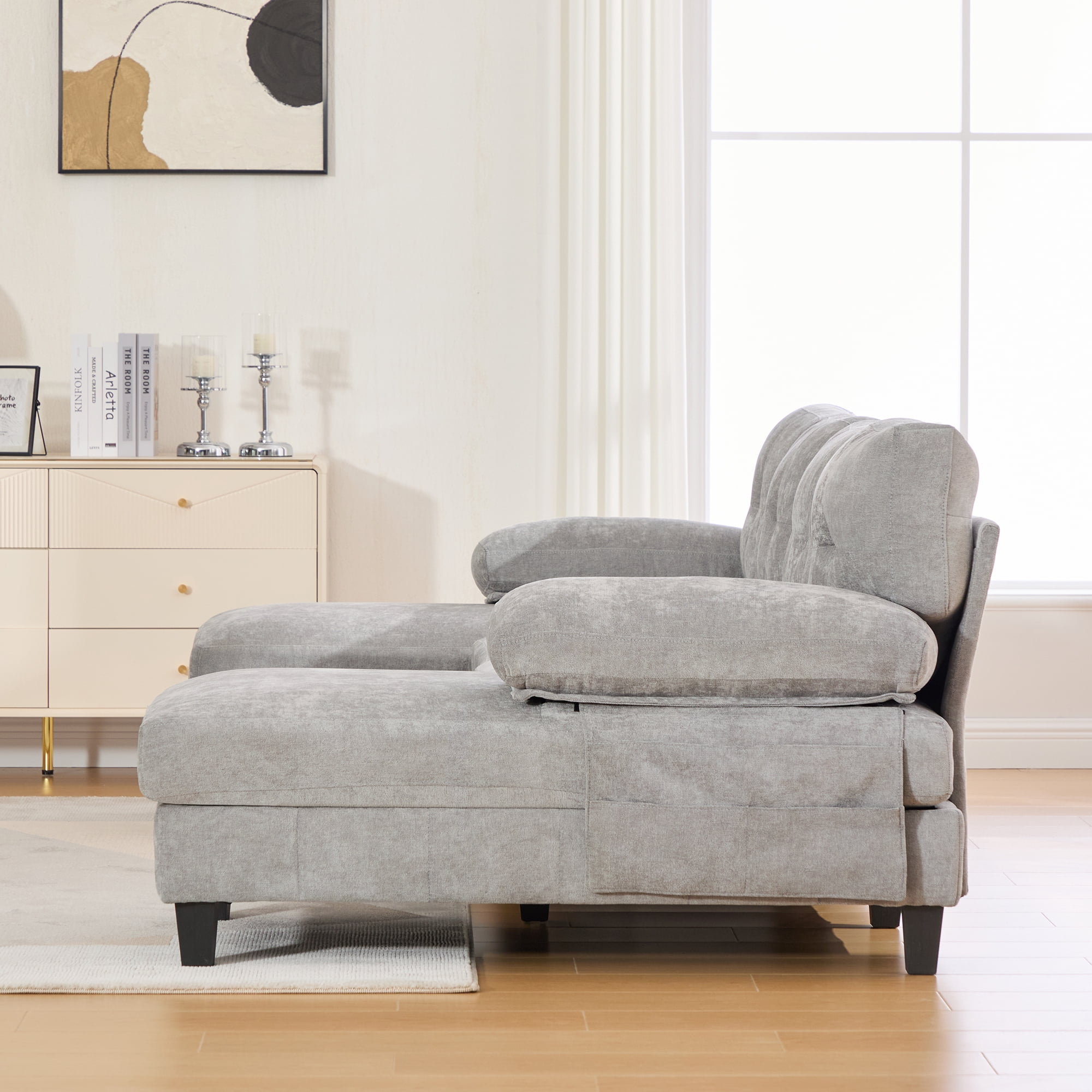 Leumius U Shaped Sectional Sofa, 103.5" Chenille Fabric Couch with Double Chaise Lounges, U Shaped Couch for Living Room, Gray
