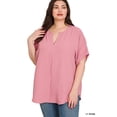 thumbnail image 2 of Zenana Women's & Plus Size Woven Airflow Split Neck Short Sleeve Top, 2 of 3