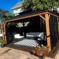 thumbnail image 3 of PURPLE LEAF 10' X 14' Outdoor Hardtop Gazebo for Patio Galvanized Steel Double Roof Permanent Canopy Teak Finish Coated Aluminum Frame Pavilion Gazebo with Netting, 3 of 15
