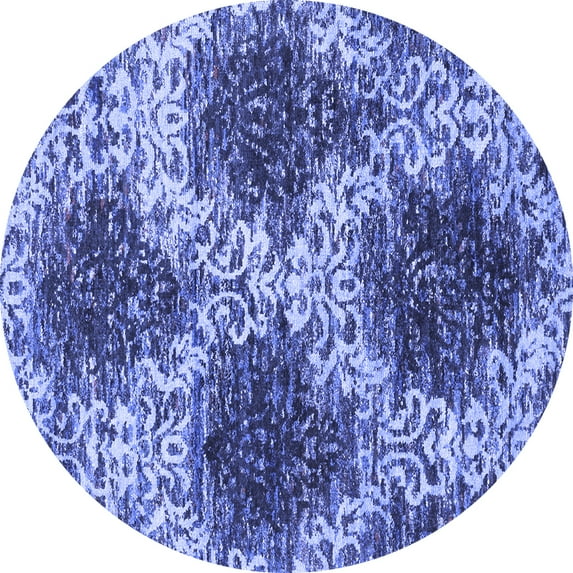 Ahgly Company Machine Washable Indoor Round Abstract Blue Contemporary Area Rugs, 4' Round