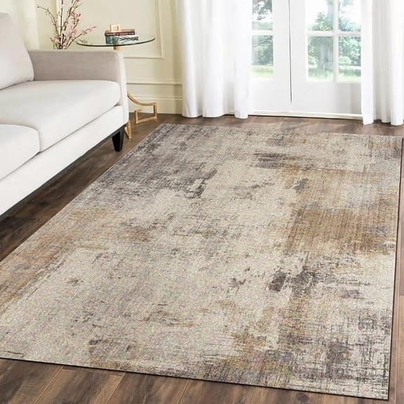 Vintage Distressed Area Rug, Beige Brown Farmhouse Rug, Rugs for Bedroom,Soft Non Slip Washable Low Pile Carpet for Bedroom Study Room Office Hotel 4 x 6ft