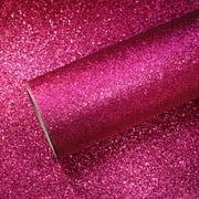 VEELIKE 15.7''x118'' Hot Pink Glitter Wallpaper Stick and Peel Sparkle Glitter Contact Paper for Walls Cabinets Removable Self Adhesive Decorative Glitter Fabric Roll for Bedroom Bathroom Shelf Liners