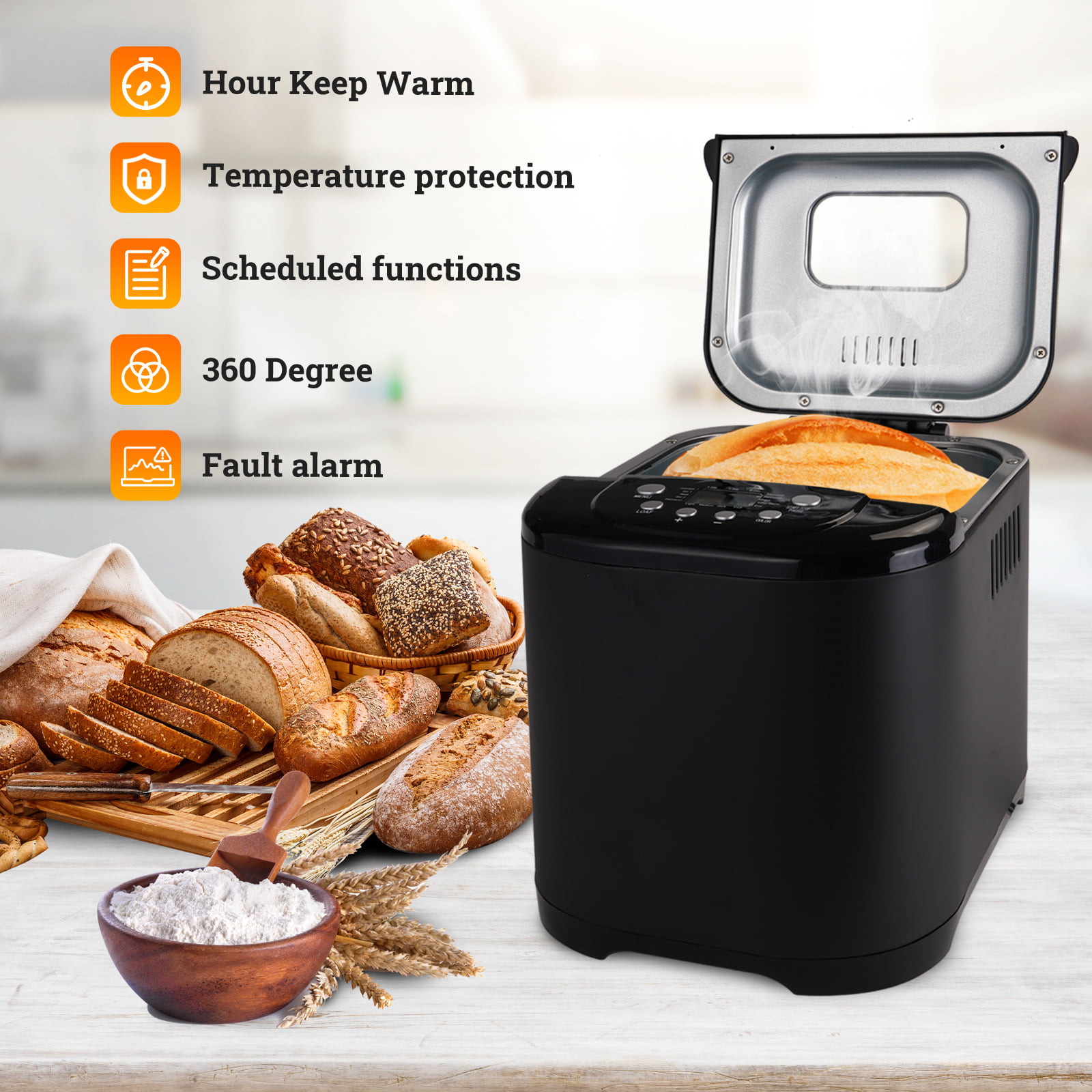 KBS 15-in-1 2LB Bread Maker Machine Fully Automatic LCD Display，Stainless  Steel Model# 004 