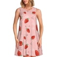 thumbnail image 1 of Vsdgher Robes d'Été Imprimé Fraise pour Femmes Robe de Plage Décontractée Col en U Sans Manches Robe d'Été Ample avec Poche, 1 of 7