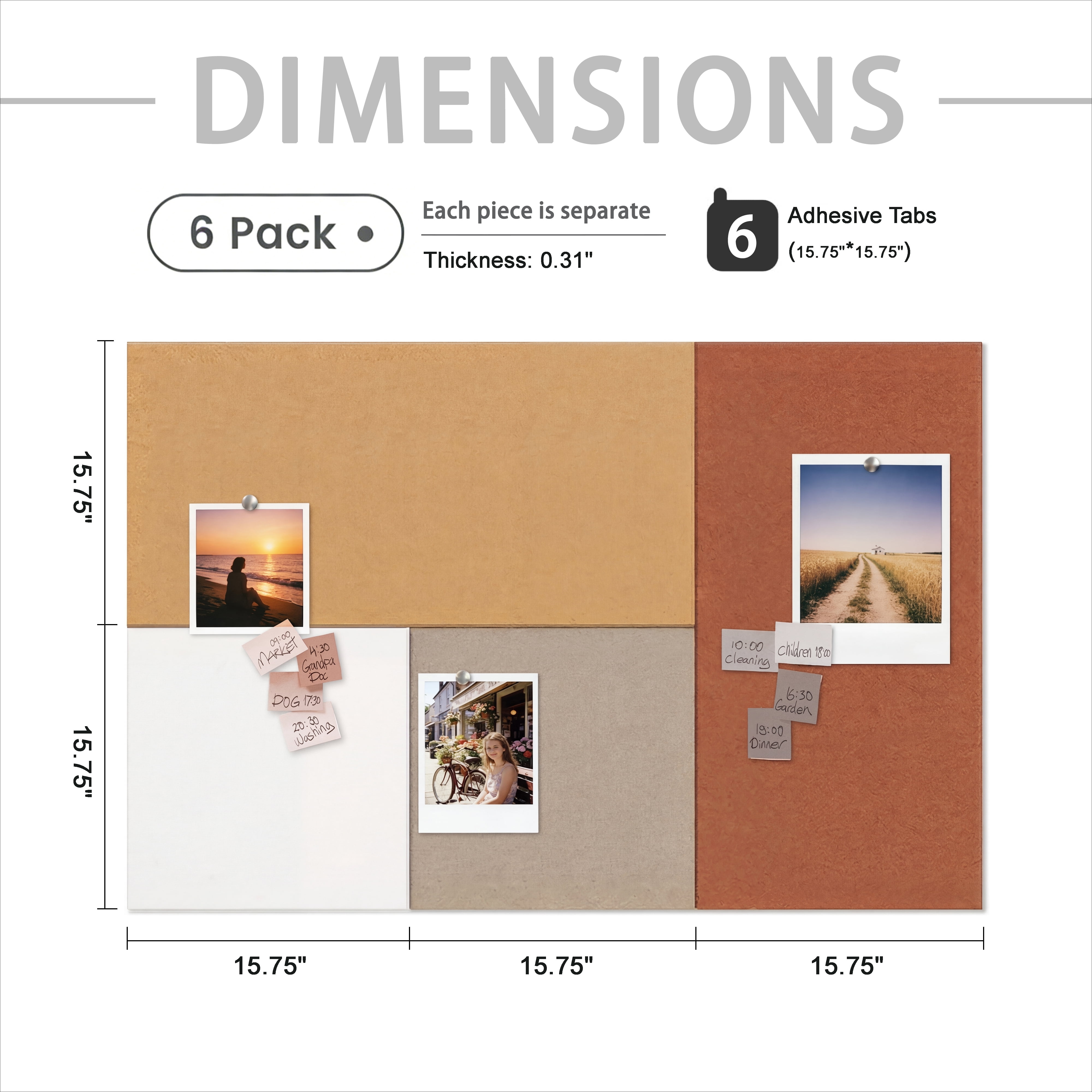 Mifurn 15.75''*15.75'' Felt Bulletin Board, 4 Colors, 6 Pack