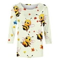 thumbnail image 4 of LYEAA Bee-Themed 3/4 Sleeve Women Tops Round Neck Casual T-Shirt Soft Cotton Blend Fabric with Stretch Comfort Daily Wear Yellow XL, 4 of 5