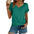 thumbnail image 2 of AKEGAMN Casual Short Sleeve Knot Shirts - Slim Fit, V Neck, Polyester Spandex, Green M, Size S-3XL, 2 of 5