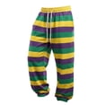 thumbnail image 3 of Elastic Waist Pants for Men Color Block Mardi Gras Printed Exercise Pants Comfy Relaxed Fit Joggers Sweatpants 04-Purple XXL, 3 of 5