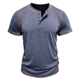 thumbnail image 3 of Camisetas de Corta para Hombre, Camisetas Informales de Algodón Estilo Henley, Camisetas Básicas de Verano Azul S, 3 of 6