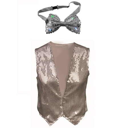 Dazzled Adult Silver Sequin Vest and Lightup Bowtie Standard Dance Costume Kit