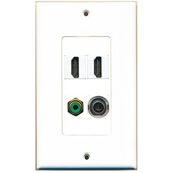 RiteAV - 2 Port HDMI 1 Port RCA Green 1 Port 3.5mm Wall Plate Decorative