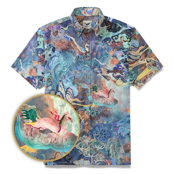 Cotton Hawaiian Shirt For Men Dreamland Art Button-down Short Sleeve Shirt