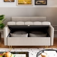 thumbnail image 3 of Homhougo Faux Leather Sofa Couch 44" W Loveseat Sofas with Button Tufted Design and Hand Stitched, Heavy Duty Foundation with Gold Metal Legs, Lift-Up Storage and Bolster Pillows in, Beige, 3 of 6