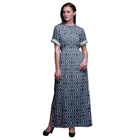 

Bimba Rayon Quarterfoil Geometric Printed Womenâ€™s Long MaxiÂ DressÂ Gown With Side Slit-XXX-Large