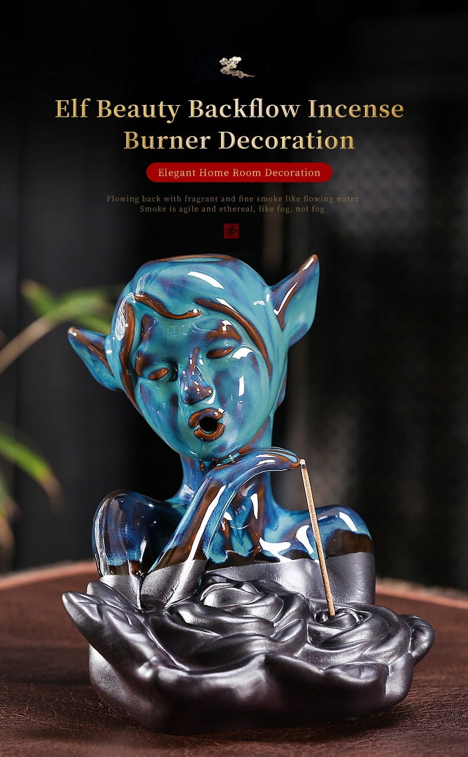 Creative Elf Incense Burner Ornaments Smoke Backflow Incense Holder Ceramic Sandalwood Burner Path Home Temple Yoga Room Home Decor