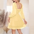 thumbnail image 3 of Women's Smocked Ruffle Mini Dress Square Neck Long Sleeve Party Dress Cute Cottagecore Wedding Guest Dress, 3 of 5