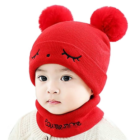 Toddler Woolen Hat Cute Warm Baby Pom Hat Baby Knit Hat with Circle ...