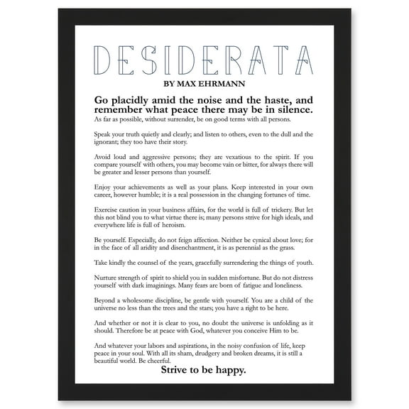 Max Ehrmann Desiderata Poetry A4 Artwork Framed Wall Art Print