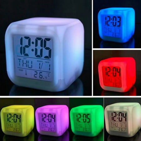 NK HOME Kids Alarm Clock, Wake Up Digital Clock for Kids, 7 Color Changing Night Light Clock for Boys Girls Bedroom, with Indoor Temperature, Touch Control and