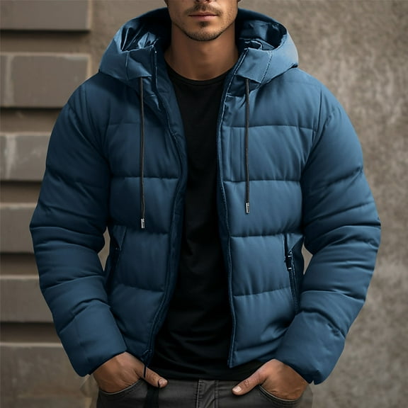 ZOYOEN Mens Winter Coats with Hood- Lightweight Warm Casual Zipper Down Quilted Jacket Navy Size 2XL