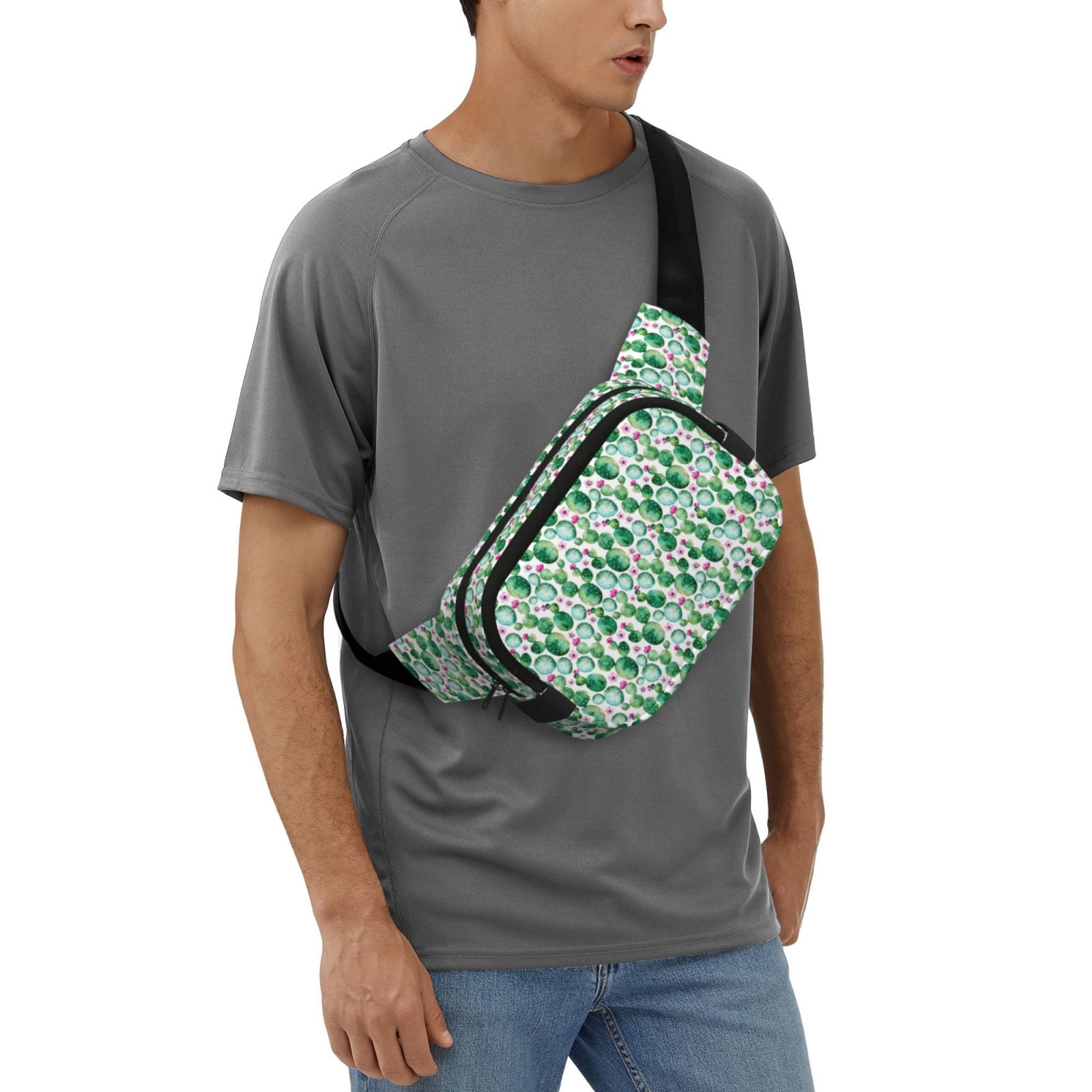 Picia Cactus Plants Print Square Double-Layer Waist Bag Mini Adjustable Waist Belt Bag Exercise Running Travel Hiking