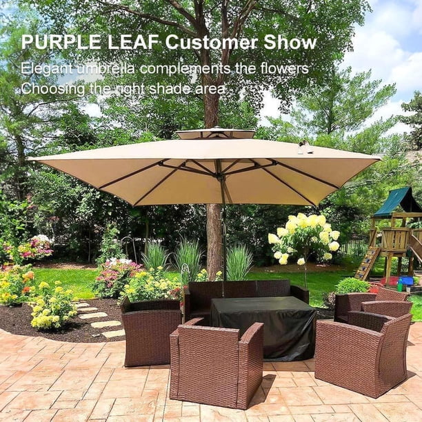 leaf patio umbrella PURPLE Outdoor with Base 8' x 8' Premium Sun Protection Beige foot round patio umbrella featuring a crank and tilt mechanism PURPLE LEAF 10 ft. x