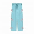 thumbnail image 4 of EnJoCho Girls Bow Pants Wide Leg Baggy Sweatpants Elastic Waist Cute Tween 𝖸2k Outfits Pockets Casual Fashion Trousers Loung𝖾 Comfortable Joggers Pants Kids Children 4-15T, 4 of 5