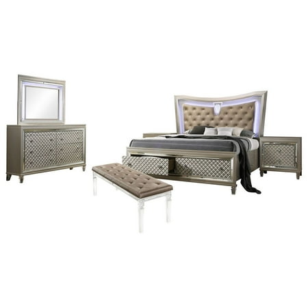 Aviv 6 Piece Bedroom Set, Queen, Champagne Wood ...