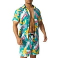 thumbnail image 2 of Genuiskids Men's Hawaii 2 Piece Shirt Outfits Fashion Printed Button Down Short Sleeve Shirt Summer Beach Vacation Shorts Set, 2 of 10