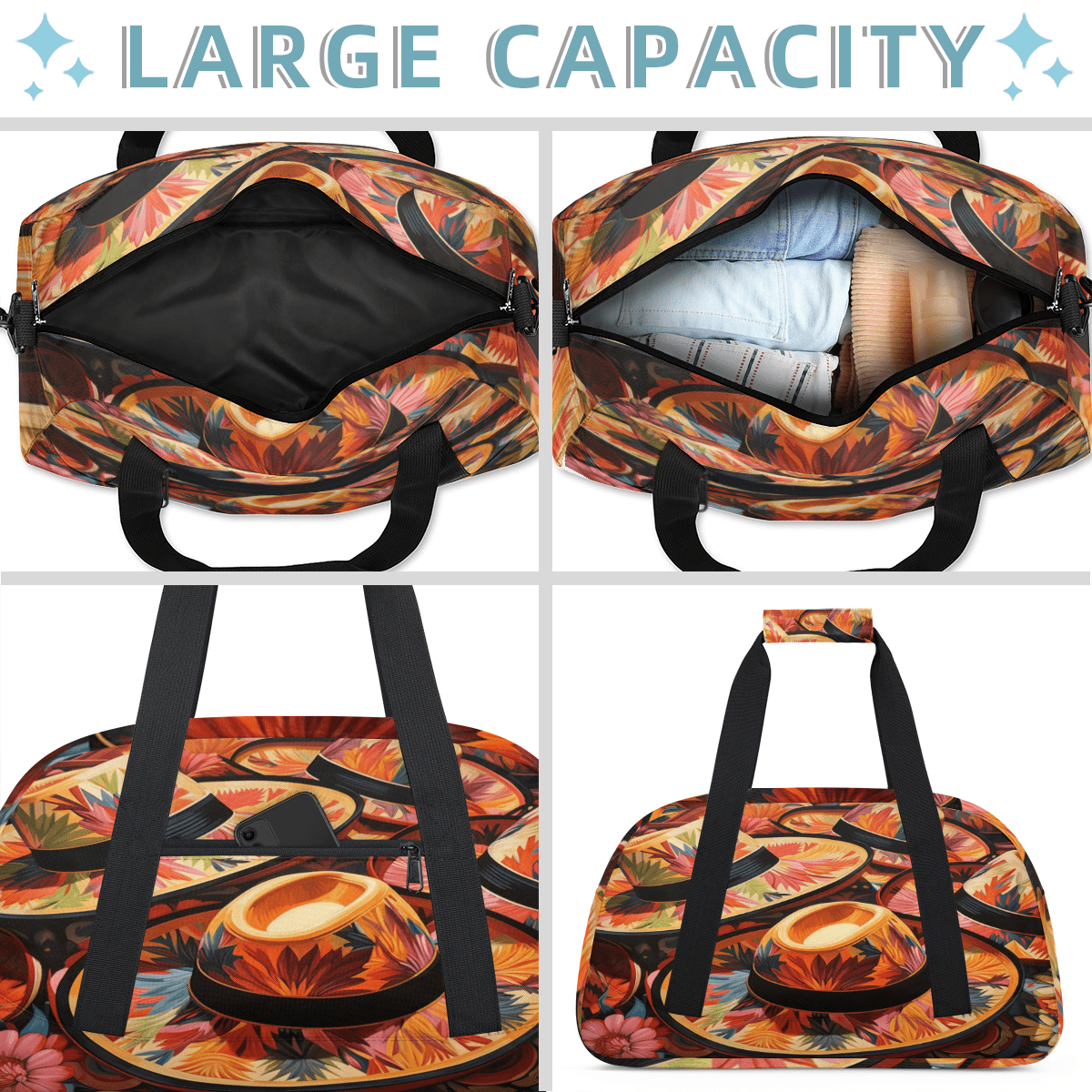 Herdesigns Mexico Cinco de Mayo Sports Duffle Bag for Women & Men, Mexican Holiday Hat Gym Bag Dance Bag Overnight Bag Carry On Weekender Travel Bag