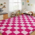thumbnail image 5 of Janvonne Fluffy Area Rugs for Living Room,8x10ft Plush Checkered Rug for Bedroom,Shag Non Slip Soft Furry Carpet for Kids Room,Home Decor Aesthetics, Pink and Rose Red, 5 of 8