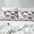 thumbnail image 4 of Manfei Floral Skull Bed Sheets King,Grey Pink King Sheet Sets,Happy Halloween Bedding Sets King Size,Breathable Gothic Room Decorative,4pcs, 4 of 6