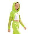 thumbnail image 4 of Aislor Girls Mesh Long Sleeve Drawstring Hooded Crop Top for Hip Hop Jazz Dancewear Fluorescent Green 10, 4 of 7