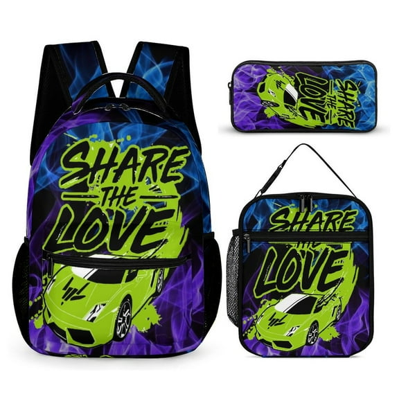 Share The Love Backpacks 3pcs Set Laptop Shoulder Bags Casual Daypack Lunch Bag Pencil Case Travel Hiking Work