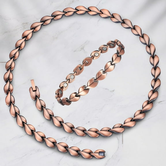 Wollet Magnetic Copper Necklace&Bracelet for Women, Pure Copper Jewelry Set of 2 (20inches  8 inches)