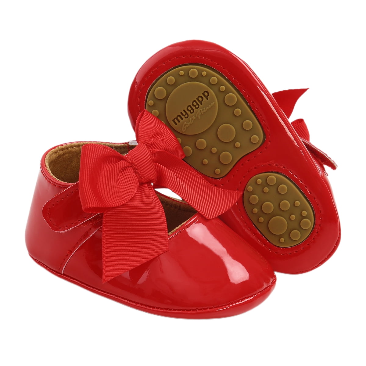 Thefound Baby Girl Baptism Shoes Soft Sole Princess Dress Mary Jane Flats Red