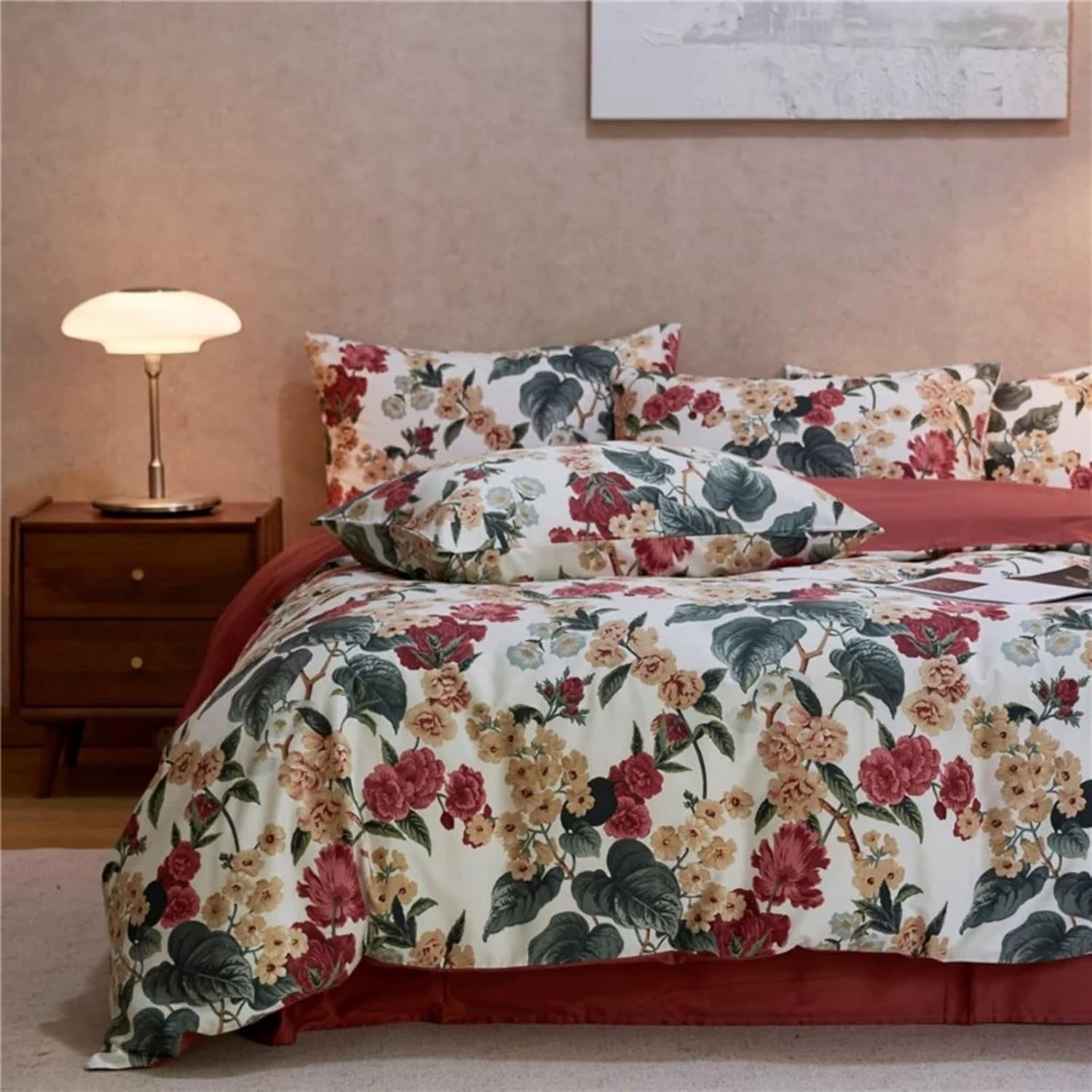 NAYOROOM Duvet Cover Set Queen, 3 Piece Romantic Red Floral Breathable Reversible Soft Duvet Cover Set for Adults