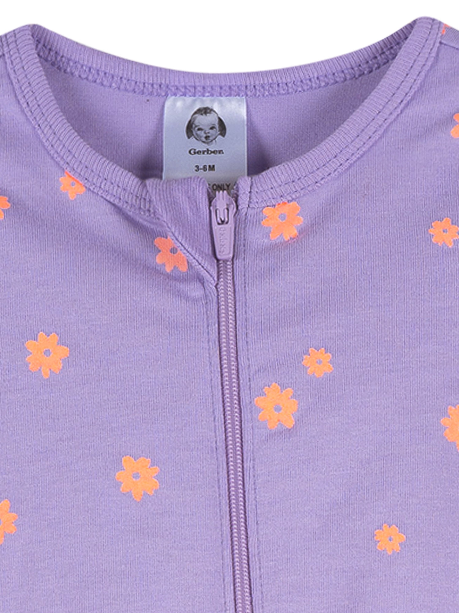 Gerber Baby Girl 2-Way Zipper Cotton Sleep 'N Play Footed Pajamas, 2-Pack, Sizes Newborn - 3/6 Months