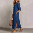 thumbnail image 6 of Ayolanni Fall Dresses V Neck Babydoll 3/4 Sleeve A-Line Maxi Dresses Beach Button Down Solid Hawaii Long Dress with Pockets Blue XXXL, 6 of 7