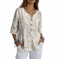 thumbnail image 4 of Warop Women's 3/4 Sleeve Tops Fashionable Printed V-Neck Blouse Loose Fit Pullover T Shirts with Decorative Buttons, 4 of 5