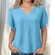 thumbnail image 2 of Camisetas Casuales de las Mujeres de Moda Suelta Manga Corta V-Cuello Superior con Doble Capa Arrugado Detalle, Suave Poliéster Color Sólido Blusa para el Uso Diario, Camisetas de Cuello en V de las, 2 of 9