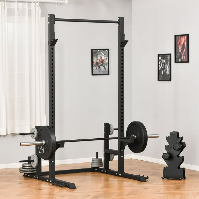 Soozier Power Squat Rack Cage Multi Function Power Tower Adjustable Power Cage Squat Rack with Pull Up Bar for Home Gym
