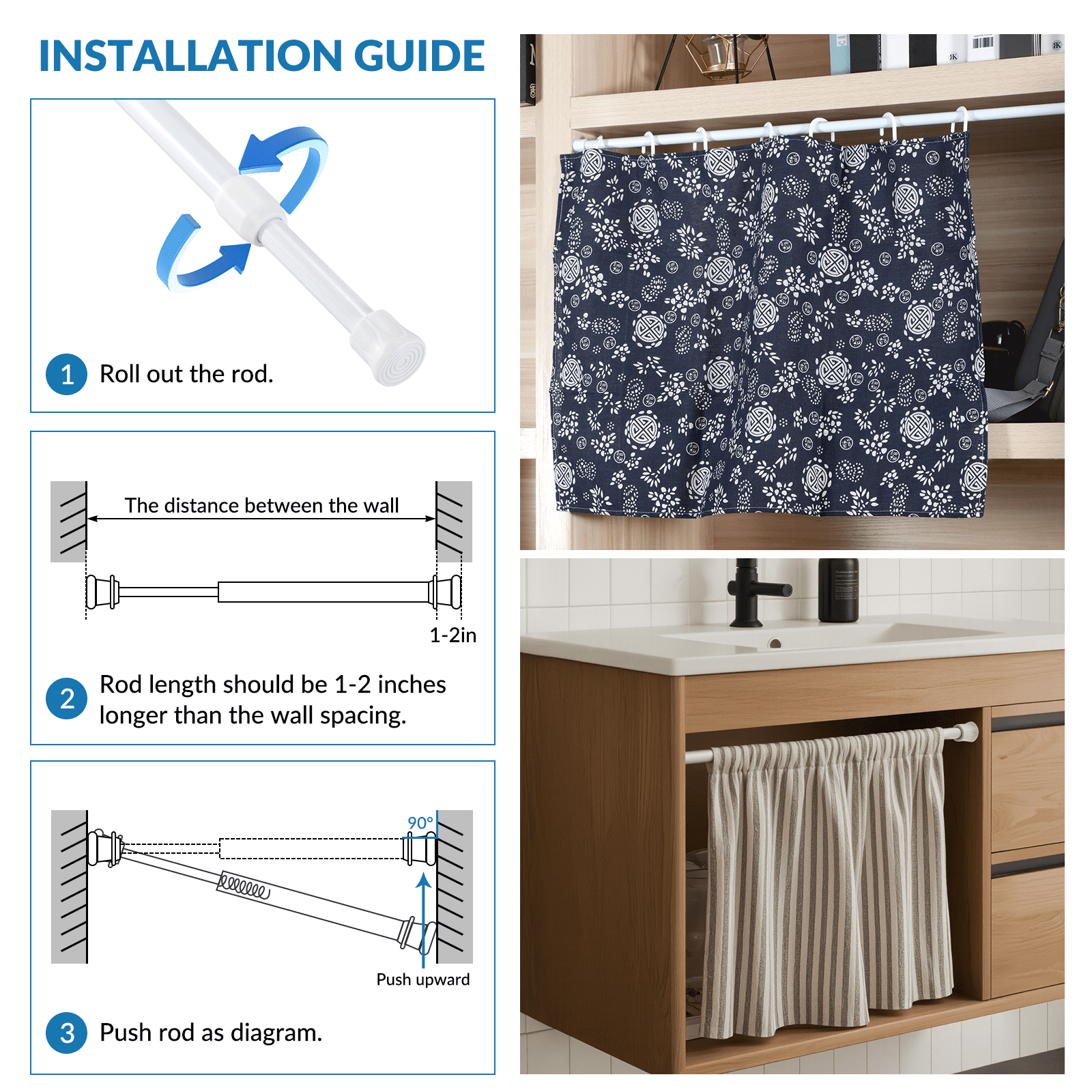 BEAMNOVA 12Pcs Tension Curtain Rod for Windows Cabinet Wardrobe Closet 28"-48" Adjustable, 1/2" Diameter, White
