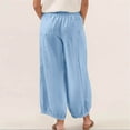 thumbnail image 4 of Women Cotton Linen Pants Wide Leg Pants Casual Loose Baggy Elastic Waist Beach Palazzo Harem Pants Light Blue, 4 of 8
