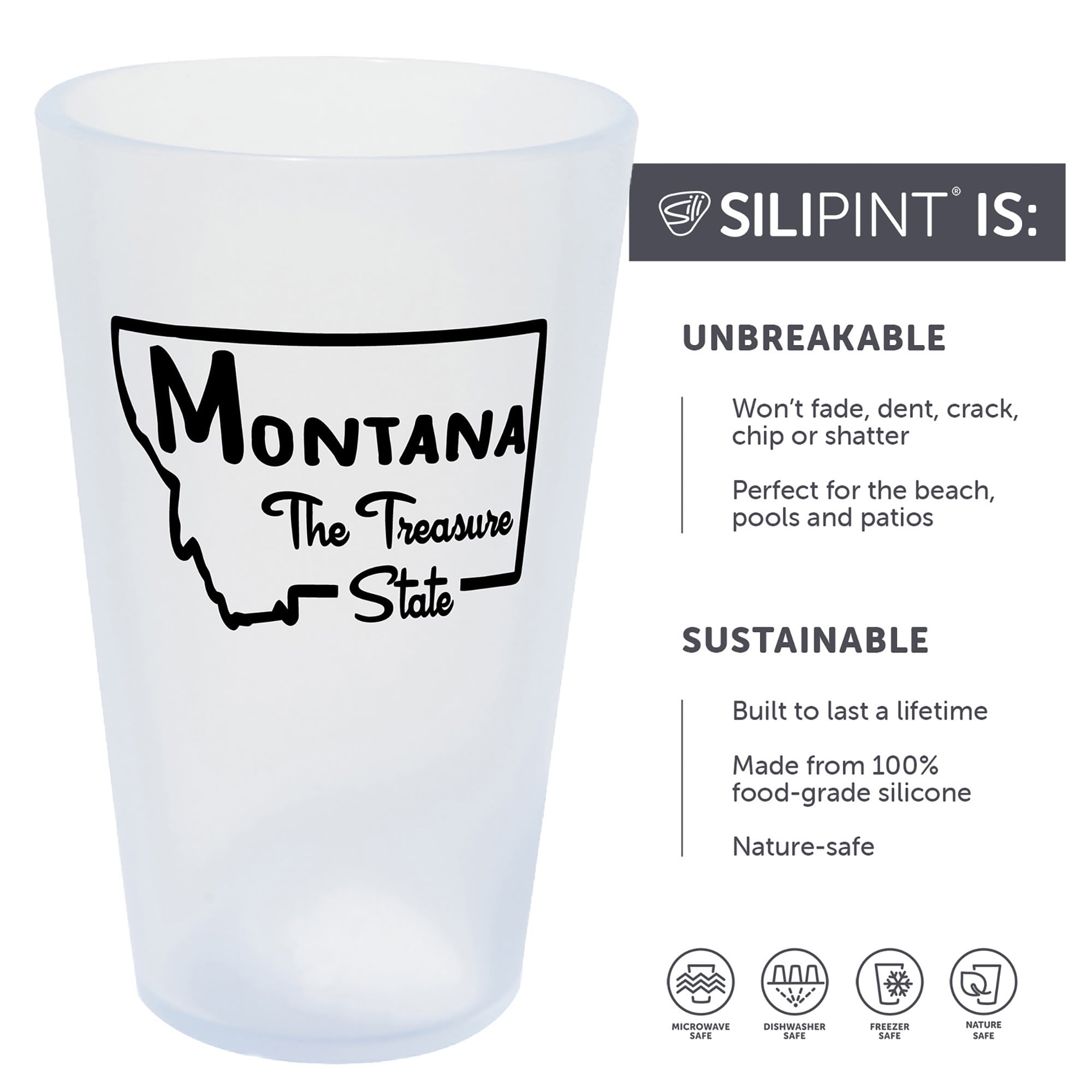 Silipint: State Pint Glasses 16oz: 2 Pack - Montana - Icicle Silicone Cups, Unbreakable, Hot & Cold Drinks, Dishwasher-Microwave-Freezer-Oven Safe