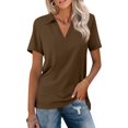thumbnail image 2 of Women's Polo Shirts V Neck Short Sleeve Lapel Collar Tops Casual Fit Business Work Golf Shirt Blouse Brown S, 2 of 5