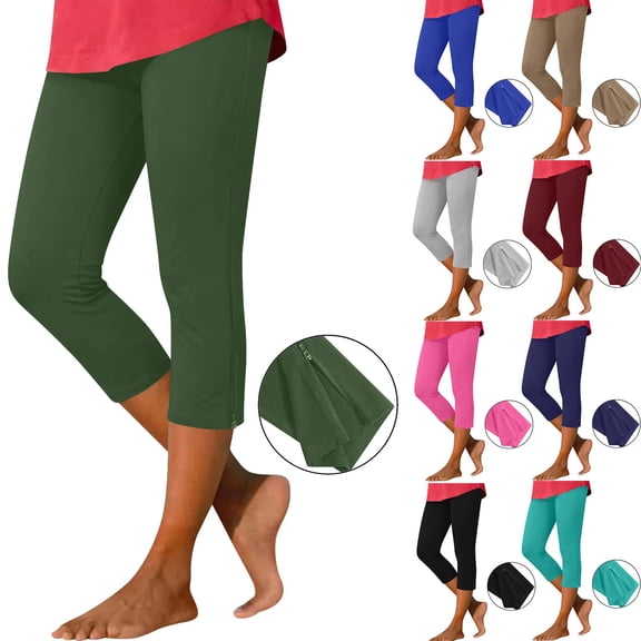 Mifsaly Women Capri Leggings with Zipper Cuff Hem 2026 High Waist Crop Workout Pants Yoga Running Everyday Stretchy Pant S
