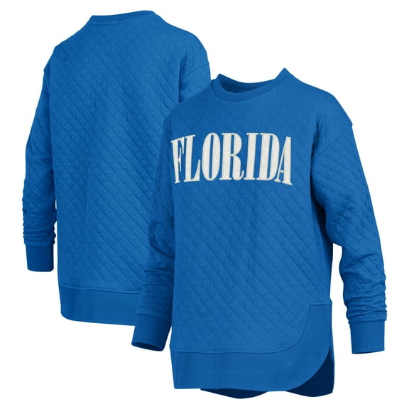 Women's Pressbox Royal Florida Gators Quilted Long Sleeve Pullover Sweatshirt